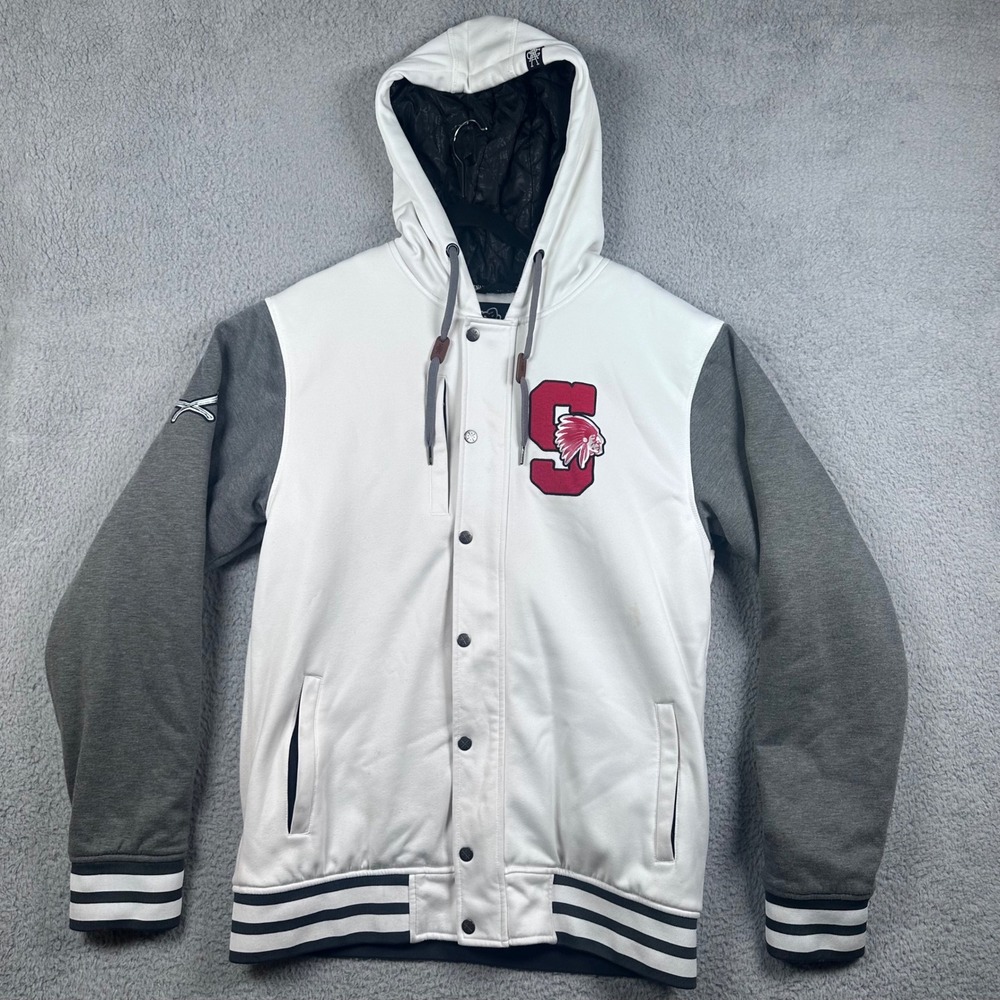 Saga Outerwear Men's L Varsity Hooded Insulated Jacket S Letter Gray White Retro